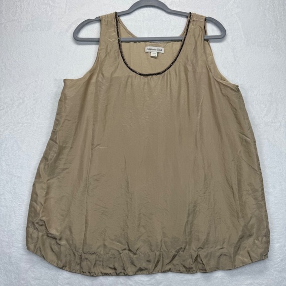 Coldwater Creek Silk Tank Top Beaded Neckline Sleeveless Blouse Women's L - Picture 1 of 8